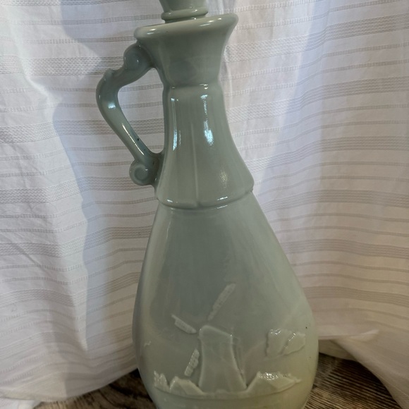 Vintage 1963 Jim Beam Whiskey Decanters Blue Milk Glass Sail Ship Windmill Cork - Picture 2 of 3